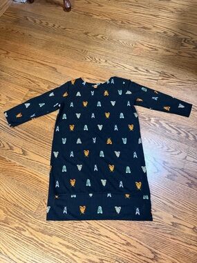 H&M Black Long-Sleeve Dress with Mint and Orange Motifs